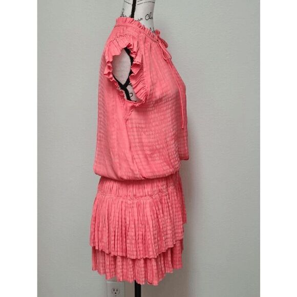 🧡 CURRENT AIR Maude Smocked Tiered Elastic Waist Orange Coral Mini Dress SIZE S - Picture 5 of 15
